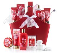 Home Spa Kit Gift Set - Japanese Cherry Blossom Bath Set, 25 Pieces, Shower Gel, Body Lotion, Shower Steamer, Shampoo, Toothpaste & Brush in a Leather Bag, Luxury Bath & Shower Package for Women