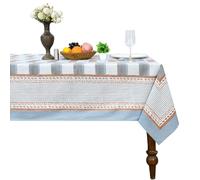 Home Spun & Crafts 60x60 Inches Square Hand Block Print Cotton Tablecloth, Brown Blue Indian Tablecloths, Washable, Weddings, Spring, Summer Thanksgiving Dinning Farmhouse Christmas