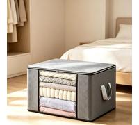 Home storage bin, zipper closure storage container with handles to store clothes and blankets,Gray ，1PC,90L