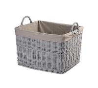 Home Storage Grey Painted Rectangular Wicker Basket Laundry Toys Baby Nursery Collection Box (Medium)