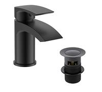 home store Bathroom Luxury MATT BLACK Basin Sink Mono Mixer Lever Tap & Clicker Waste