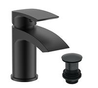 home store Bathroom Luxury MATT BLACK Basin Sink Mono Mixer Tap & Unslotted Clicker Waste