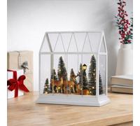 Home Stories Pre Lit Large Snow Village in Glass House REINDEER WHITE