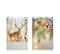 Home Stories Set of 2 15cm Pre Lit Christmas Scene Votive DEER & ROBIN