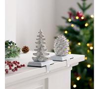 Home Stories Set of 2 Tree and Pinecone Stocking Hanger OFF WHITE