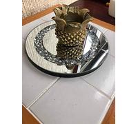 home stuff 20CM CRUSHED JEWELS DIAMANTE MIRRORED CANDLE PLATE BLING WEDDING TABLE ROUND