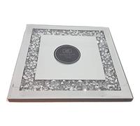 home stuff 25CM JEWELED DIAMANTE MIRRORED CANDLE PLATE BLING WEDDING TABLE MIRROR SQUARE