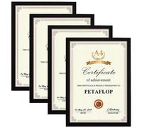 home stuff A4 Frame 4 Pack Poster Frame & Document Frame, Wood Picture Frame, Art Poster Frame, Certificate Frame for Wall Mount or Table Top Display For Home Family Office Décor, 21x29.7cm (Black)