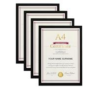Home Stuff A4 Poster Frame Pack of 4, Wood Document Frame for Wall or Table, 21x29.7cm (Black)