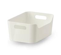 Home Stuff VARIERA Box Plastic Storage Baskets with Handle - Home & Kitchen Storage Basket - Rectangular Kitchen Organizer Storage Box - Strong Plastic Basket Storage Box, White, 24x17 CM (1)