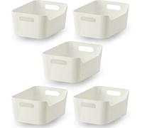 Home Stuff VARIERA Box Plastic Storage Baskets with Handle - Home & Kitchen Storage Basket - Rectangular Kitchen Organizer Storage Box - Strong Plastic Basket Storage Box, White, 24x17 CM (5)