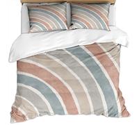 Home Super King Size Duvet Cover Bedding Set 100% Polyester 3D Pink Blue Gray Arc Simple Colorful Art Rainbow Printed Pattern 3 Pcs With 2 Pillowcases Lightweight Ultra Soft Microfiber Quilt Cover