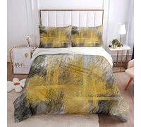 Home Super King Size Duvet Cover Bedding Set 100% Polyester 3D Yellow And Gray Checkered Abstract Luxury Fashion Art Gold Foil Printed Pattern 3 Pcs With 2 Pillowcases Lightweight Ultra Soft Microf