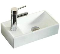 Home Supplies Ceramic Small Cloakroom Basin Hand Washing sink, Gloss White Countertop Basin or Wall Mounted Cloakroom Sink with Pop up Waste and Bottle Trap TAP ON LEFT 100X410X215mm (LxWxD)