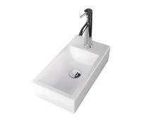 Home Supplies Modern Bathroom Cloakroom Basin Sink, Counter Top Space Saving Wall Hung White Ceramic Basin for Bathroom, Vanity Cabinet (Tap On Right 10x41x21.5 (HxLxW)
