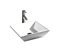 Home Supplies Square Ceramic Cloakroom Basin Hand Washing Sink, Modern Design Gloss White Countertop Basin Cloakroom Sink for Bathroom | 115x360x360mm