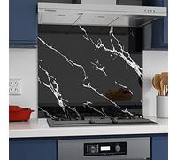 Home Supplies Tempered Glass Splashback for Kitchen, 6mm Toughened Glass Heat Resistant Splashbacks for Cookers (70X90, Black Marble Glass)