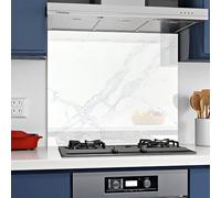 Home Supplies Tempered Glass Splashback for Kitchen, 6mm Toughened Glass Heat Resistant Splashbacks for Cookers (50X60, White Marble Glass)