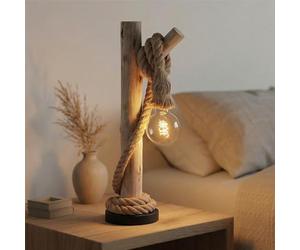 home sweet home collection Table Lamp Maritime Vintage Rope Lamp in Ship Rope & Wood Style DEKRA Certified LED Table Lamp in Rustic Industrial Design with E27 Socket Energy Class