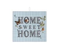 Home Sweet Home Dish Drying Mats For Kitchen Counter, Rustic Plaid Butterfly Absorbent Dish Drainer Rack Mat, Cozy Microfiber Drying Pad For Kitchen Counter Decor 16x18 Inch