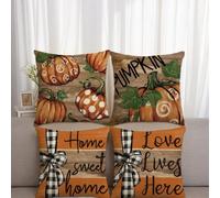 Home Sweet Home Fall Pillow Covers 18 x 18 Inch,Set of 4 Decorative Autumn Pumpkin Love Lives Here Stripes Polka Dots Designs for Seasonal Fall Decoration Couch Sofa Bedroom Living Room Decor