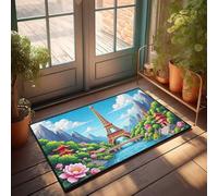 Home Sweet Home Mat Colorful Fusion: Eiffel Tower Amidst Asian Gardens Doormat Doormat Indoor Entrance Home Sweet Home Rug(40X60CM)