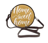 Home Sweet Home On Yellow Simple Women Round Crossbody Bags Leather Sling Bag Purse