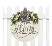 Home Sweet Home Sign - Wood Spring Welcome Sign | Practical Spring Rustic Flower Wreath Wall | Eucalyptus Farm Porch Decorations for Party, Outdoor, Wood