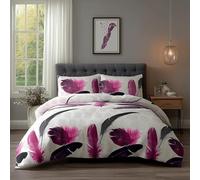 Home Sweet Home UK Super King Duvet Cover Set - Soft Polycotton Feather Leaf Print Bedding with Matching Pillowcases, Durable & Machine Washable Bed Linen