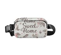 Home Sweet Home William Morris Style Flower Bird Peach Trendy Fanny Waist Pack for Women Men Teenagers Water Resistant Chest Belt Bum Bag with Adjustable Strap for Travel Shopping Running