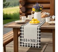 Home Text Buffalo Plaid Table Runner 36 Inches Long,Table Runners Kitchen Dining Tables Decoration for Home Party Decor, Retro Linen Black Checkered Tables Runner for Home Party Wedding Dresser Scarf