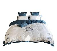 Home Textile Pastoral Style Long-Staple Cotton Four-Piece Set Daisy Embroidery Quilt Cover Pure Cotton Double Bed (Color : 6piece Suit Size : 1.5m) (5piece Suit 2m)