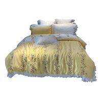 Home Textile Spring and Summer Silk Four-piece Pastoral Embroidery Princess Style Lace Duvet Cover Bed Linen (Color Size : (Yellow)