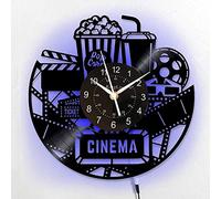 Home Theater and Popcorn Vinyl Record Wall Clock Movie Film Time Clock Watch Room Wall Decor Wall Art Gift for Movie Lover,Boyfriend Girlfriend Best Friend 30cm black