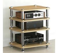 Home Theater Audio Rack Stand - HiFi Vibration Damping Speaker Cabinet 4-Tier Console Shelf for Entertainment Gaming & Media Equipment - Beige Finish for Home/Office/Theater