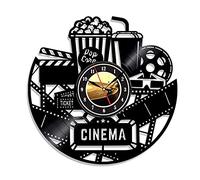 Home Theater Cinema and Popcorn Vinyl Record Wall Clock Movie Film Time Clock Watch Room Wall Home Theater Wall Decor Wall Art Gift for Movie Lover (NO LED)