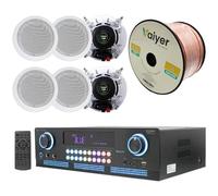 Home Theater System Kit 2000 Watt Bluetooth Amplifier with 6 Qty 5.25 Inches 175 Watt In-Wall In-Ceiling Speaker Wire by 16 Gauge Technical Pro