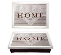 Home Theme Large Wooden Lap Tray with Soft Bean Bag Cushion for Breakfast, Dinner, Laptop, Writing, Drawing - Comfortable TV Sitting Food Tray for Bed or Sofa Use