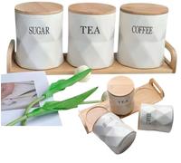 Home & Treat 3 Pcs White Ceramic Sugar, Coffee, and Tea Canisters Set with Airtight Bamboo Lids - Multipurpose Food Storage Jars for Kitchen Countertop