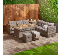 Home Treats 8 Seater Rattan Garden Furniture Set L Shape Sofa With Stools, Cushions And Corner Table