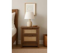 Home Treats Bedside Table Rattan Weave Chest Of 2 Drawers Side Table Brown Woodgrain