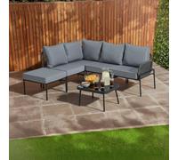 Home Treats Black & Grey L Shape Outdoor Sofa Set With Table And Cushions