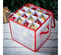 Home Treats Christmas Bauble Storage Box Plastic | Xmas Bauble Storage Box Large | Clear Box with Card Slot For Holiday Decoration Storage (64 Bauble Storage Box)