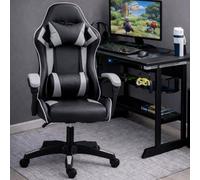 Home Treats Gaming Chair Grey Recliner With Adjustable Height Lumbar Support Padded Cushion Racing Bucket Seat