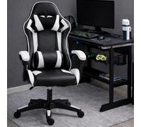 Home Treats Gaming Chair White Recliner With Adjustable Height Lumbar Support Padded Cushion Racing Bucket Seat