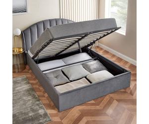 Home Treats Grey King Size Ottoman Bed With Curved Headboard & Pocket Sprung Mattress