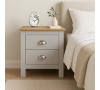 Home Treats Grey & Pine 2 Drawer Bedside Table, Modern Wooden Nightstand With Pine Top