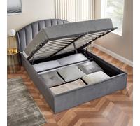 Home Treats Grey Single Ottoman Bed With Curved Headboard & Wings