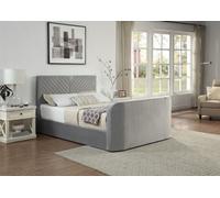 Home Treats Grey Velvet Criss Cross Ottoman Tv Bed With Storage Smart Bed With Remote Control Tv Footboard Operation