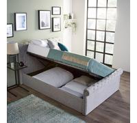 Home Treats King Size Grey Upholstered Side Lift Ottoman Sleigh Bed With Mattress